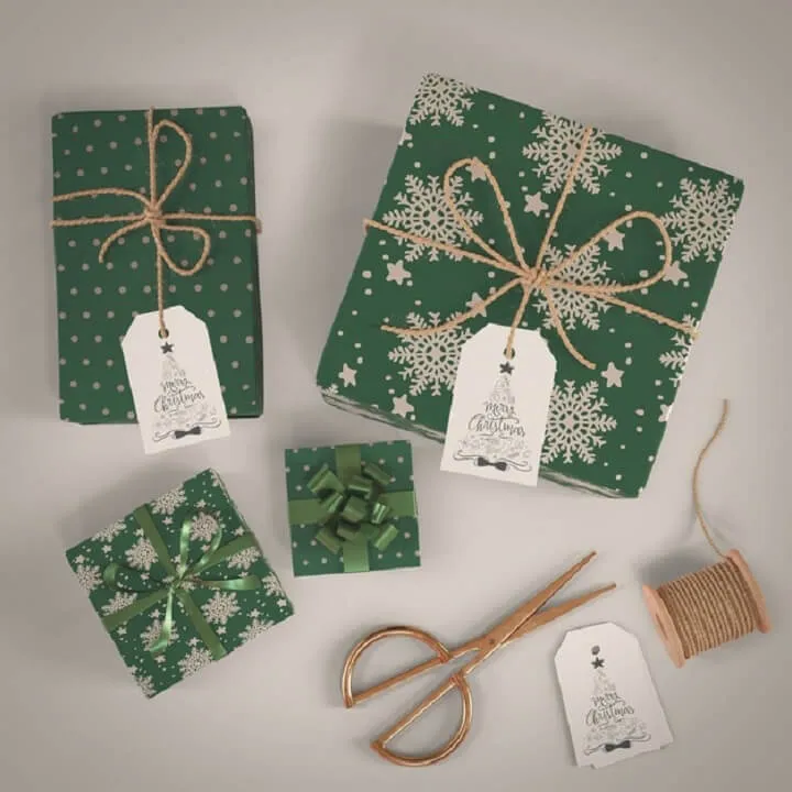 gifts wrapped green decorative paper