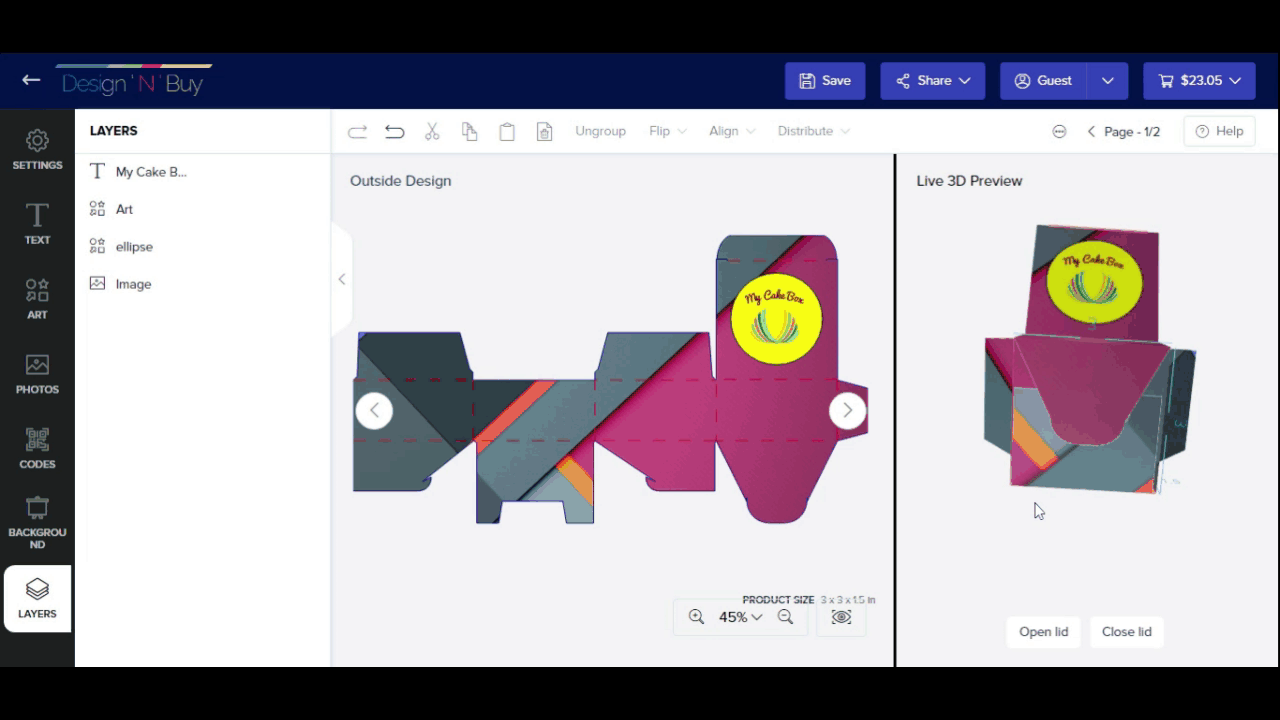 Packaging box 3D preview