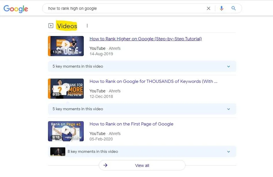 Videos rank on Google