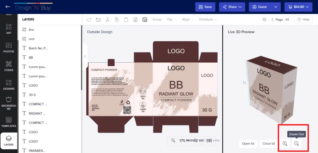 screen for packaging preview