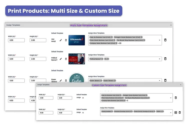 Multi Size and Custom Size Options