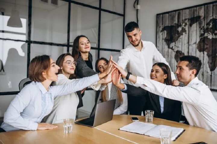 group people working out business plan office